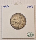 251 Italy, Italia, 1 Lira 1913, KM#45, argint, Victor Emmanuel III, Europa