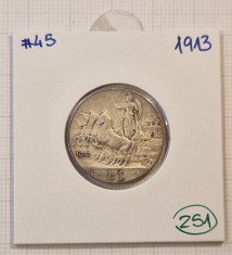 251 Italy, Italia, 1 Lira 1913, KM#45, argint, Victor Emmanuel III