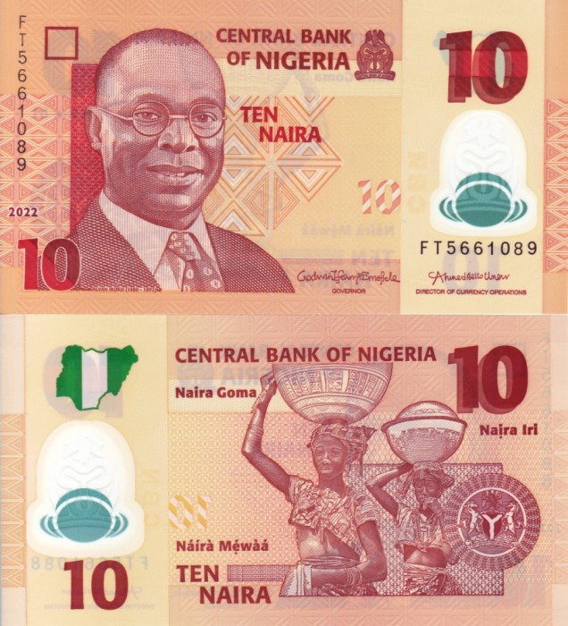 NIGERIA 10 naira 2022 polymer UNC!!!