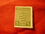 Timbru 5pf verde provincia Sachsen Germania 1945 , Emblema, fara guma