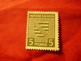 Timbru 5pf verde provincia Sachsen Germania 1945 , Emblema, fara guma, Nestampilat