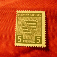 Timbru 5pf verde provincia Sachsen Germania 1945 , Emblema, fara guma