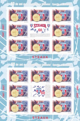 ROMANIA,60 de ani de la infiintare - STEAUA, Sport,SET MINICOLI PERECHE,MNH,2007 foto