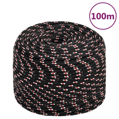 vidaXL Fr&amp;acirc;nghie de barcă, negru, 10 mm, 100 m, polipropilenă foto