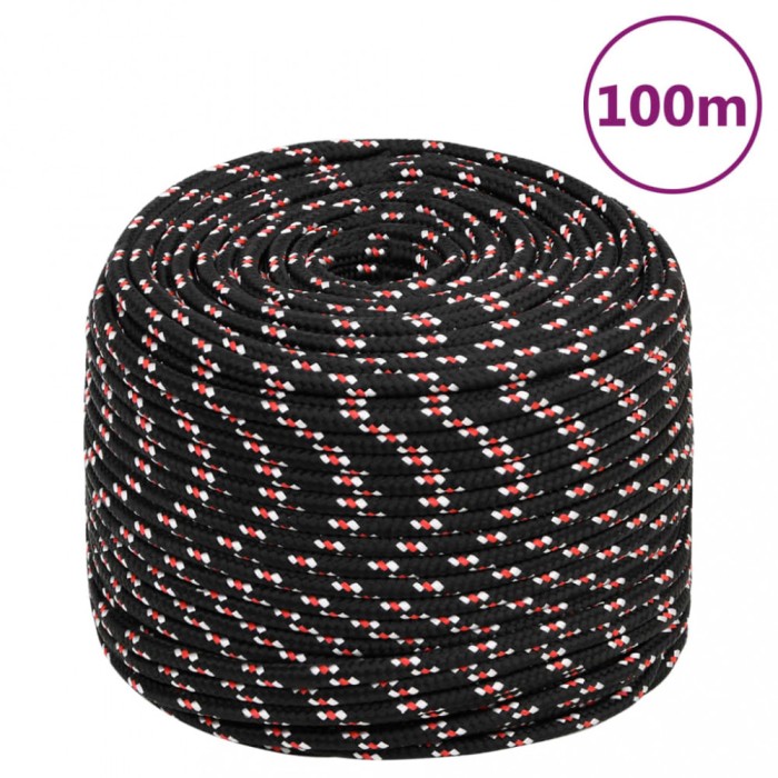 vidaXL Fr&acirc;nghie de barcă, negru, 10 mm, 100 m, polipropilenă