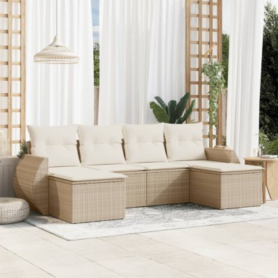 vidaXL Set canapele de grădină cu perne, 6 piese, bej, poliratan 3254055 foto