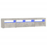 Comodă TV cu lumini LED, gri beton, 210x35x40 cm