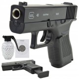 Pistol-replică pentru bile 6 mm, corp metalic, acționare pe arc, set cu 800 bile și țintă