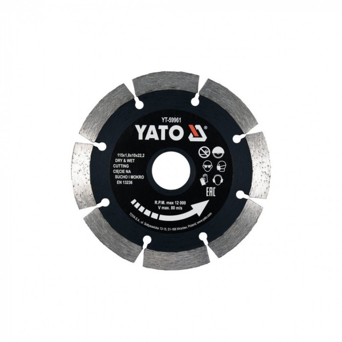 YT-59961 YATO Disc diamantat segmentat 115 x 22.2 x 1.8 mm