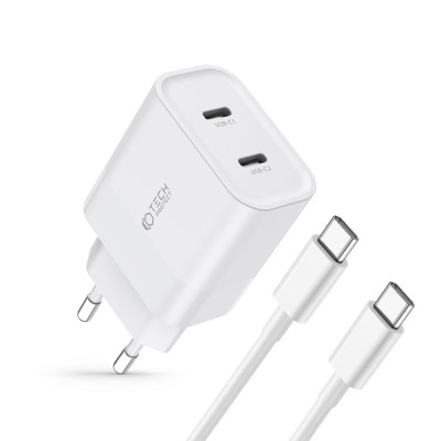 Incarcator Tech-Protect C20w mini alb 2 x type c + cablu type c - type c foto
