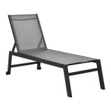 Outsunny Sezlong de Grădină din Aluminiu și Textilene, cu Spătar Reglabil și Roți, Ușor de Mutat, Negru și Gri | Aosom Romania