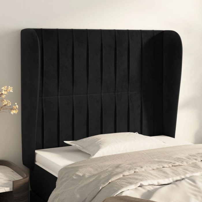 vidaXL Tăblie de pat cu aripioare, negru, 83x23x118/128 cm, catifea 3118226