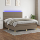 VidaXL Pat cu arcuri, saltea și LED, gri taupe, 180x200 cm, textil 3135377