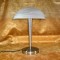 Veioza ciuperca Art Deco Modernist, MCM, crom, opalina, vintage
