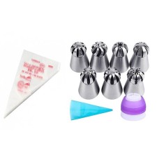 Set 10 piese, 7 Duiuri de Ornament pentru Torturi si Prajituri, 1 pos silicon. 1 adaptor, 100 de posuri, 562COF