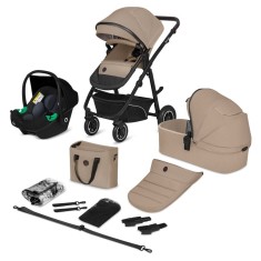 Carucior 3 in 1 Lionelo Bianka Beige Sand cu landou, scoica auto si accesorii, 0 luni+, 22 kg