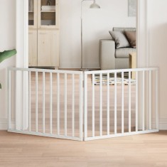 vidaXL Poartă pentru c&acirc;ini pliabilă, 2 panouri, alb, 160 cm, lemn plop