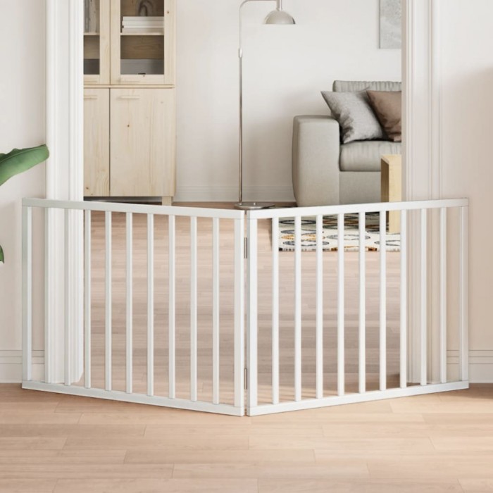 vidaXL Poartă de acces pentru c&acirc;ini pliabilă, 2 panouri, albă, 160 cm, lemn de plop 352184