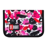 Penar neechipat Inimi colorate,1 compartiment, 2 extensii, negru cu roz,20x14x4 cm, St.Majewski