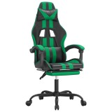 Cumpara ieftin Scaun de gaming pivotant/suport picioare negru/verde piele eco