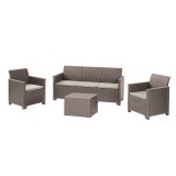 Cumpara ieftin Set de mobilier de grădină Elodie cu canapea cu 3 locuri și masă cu perne cappuccino