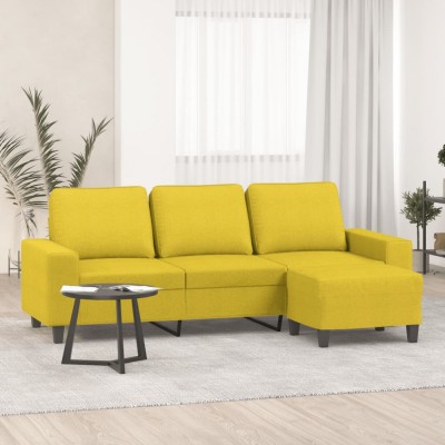 vidaXL Canapea cu 3 locuri și taburet, galben deschis, 180 cm, textil 3201156 foto