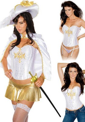 W84 Costum tematic muschetar cu palarie si corset cu jartiere foto