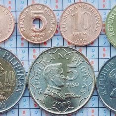 01B13 Filipine set 7 monede 1,5,10,25 Sent,1,5,10 Piso 2002 - 2010 UNC