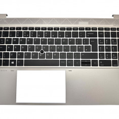 Carcasa superioara cu tastatura palmrest Laptop, HP, ProBook 850 G7, 850 G8, M07492-031, iluminata, argintie, layout UK