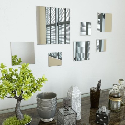 Set oglindă de perete, 7 piese, sticlă, pătrat foto