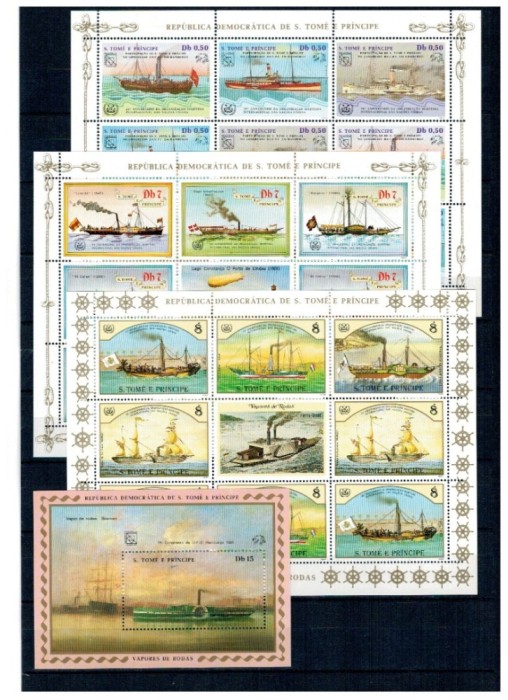 Sao Tome 1984 - Vapoare, Congres UPU, minicoli si colita neuzata