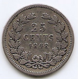 Olanda 25 Cents 1848 - Willem II, Argint 3.575g/640, 19.3 mm KM-76, Europa