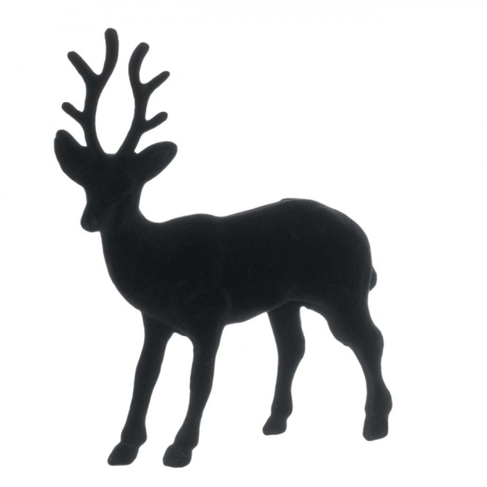 Figurina Decorativa Craciun, Ren, Catifelat, Negru, 17cm