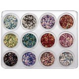Set 12 buc pentru decorații unghii - hexagon cu pudră 1 mm, 5g, INGINAILS
