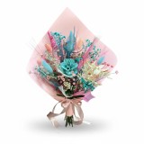 Buchet din flori naturale uscate si stabilizate, alb - bleu