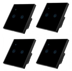 Set 4 Intrerupatoare inteligente duble cu touch Brius&trade;, Wi-Fi, nul, sticla securizata, LED noapte/zi, Tuya, Life Smart, compatibil Amazon Alexa/Google