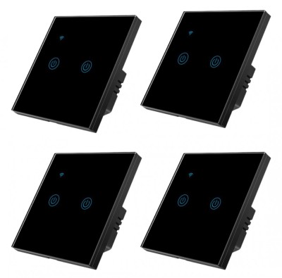 Set 4 Intrerupatoare inteligente duble cu touch Brius&amp;trade;, Wi-Fi, nul, sticla securizata, LED noapte/zi, Tuya, Life Smart, compatibil Amazon Alexa/Google foto