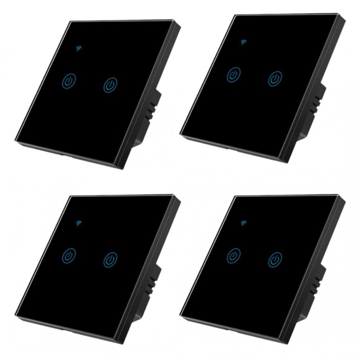 Set 4 Intrerupatoare inteligente duble cu touch Brius&trade;, Wi-Fi, nul, sticla securizata, LED noapte/zi, Tuya, Life Smart, compatibil Amazon Alexa/Google