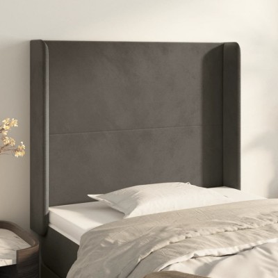 vidaXL Tăblie de pat cu aripioare gri &amp;icirc;nchis 83x16x118/128 cm catifea 3119331 foto