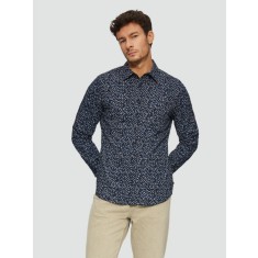 Camasa barbati cu maneca lunga, imprimeu cu picatele si croiala Slim fit, Bleumarin, S