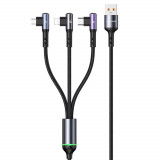 USAMS - U80 3in1 Cablu de date (US-SJ561) - USB la Type-C / Lightning / Micro-USB, 66W - Negru