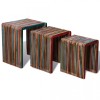 Set de mese suprapuse 3 piese, lemn de tec reciclat, multicolor, vidaXL