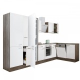 Mobilier bucatarie colt Leziter Yorki 370, panouri laminate, cuptor/frigider jos, fara blat, 370cm