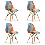 Set 4 scaune bucatarie/living, Artool, Seul, textil, lemn, mozaic multicolor, 46.5x56.5x82.5 cm, Leobert