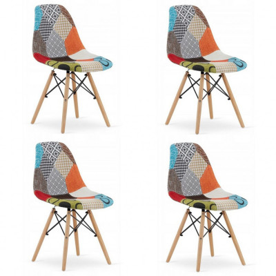 Set 4 scaune bucatarie/living, Artool, Seul, textil, lemn, mozaic multicolor, 46.5x56.5x82.5 cm foto