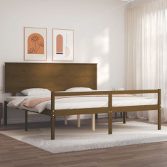 vidaXL Cadru de pat senior cu tăblie, 200x200 cm maro miere lemn masiv