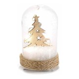Decoratiune Craciun Bradut sticla lemn cu led 4.5x7 cm