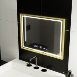 Oglinda LED Rectangulara, 80x60cm, Verite Royale Gold MotionGlow Marcello, Sistem Dezaburire, Ceas &amp; Termometru, Dimabila ModernLight Concept