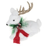 Figurina Decorativă Crăciun, Ren din Spumă, Coarne Glitter Bej șampanie, Fular Roșu, 21 cm, Oem