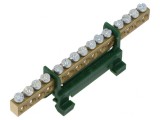 Regletă de conexiuni 16mm2, 1 pistă, 15 borne, verde